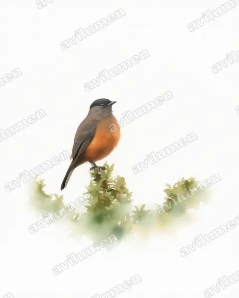 Illustration im Stil Aquarell: Chestnut-bellied Cotinga (Doliornis remseni)