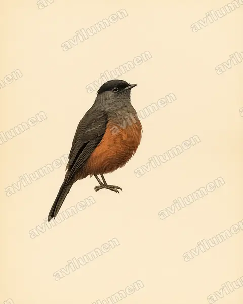 Illustration im Stil Historische Tafel: Chestnut-bellied Cotinga (Doliornis remseni)