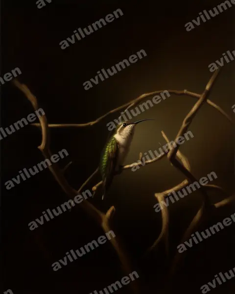 Illustration im Stil Öl: Rosenkehl-Sternkolibri (Doricha eliza)
