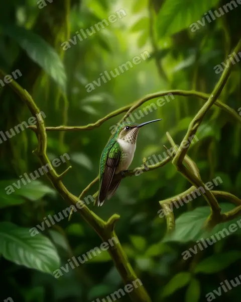 Illustration im Stil Realistisch: Rosenkehl-Sternkolibri (Doricha eliza)