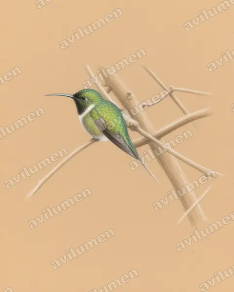 Colored pencil illustration: Doricha enicura (Slender Sheartail)