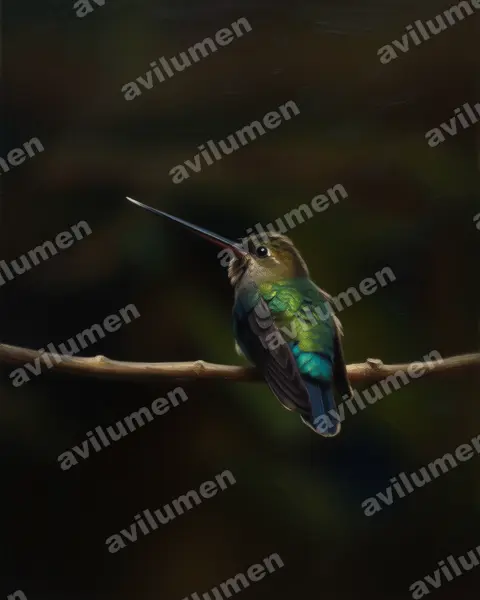 Illustration im Stil Öl: Grünstirn-Lanzettschnabel (Doryfera ludovicae)