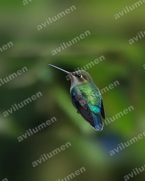 Illustration im Stil Realistisch: Grünstirn-Lanzettschnabel (Doryfera ludovicae)