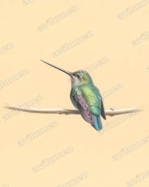 Illustration im Stil Buntstift: Grünstirn-Lanzettschnabel (Doryfera ludovicae)