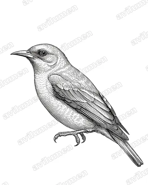 Illustration Encre : Drepanorhynchus reichenowi (Souimanga à ailes dorées)