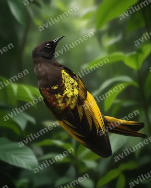 Illustration Réaliste : Drepanorhynchus reichenowi (Souimanga à ailes dorées)