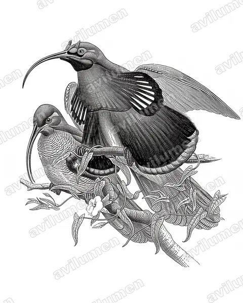 Ink illustration: Drepanornis albertisi (Black-billed Sicklebill)