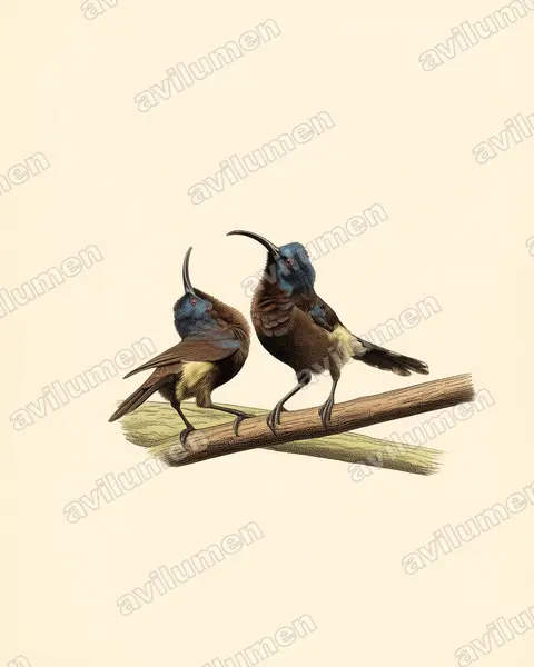 Vintage plate illustration: Dreptes thomensis (Giant Sunbird)