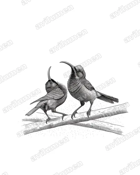 Ink illustration: Dreptes thomensis (Giant Sunbird)