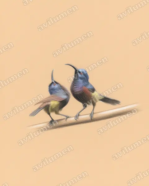 Colored pencil illustration: Dreptes thomensis (Giant Sunbird)