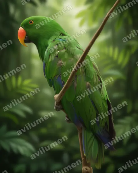 折衷鹦鹉（Eclectus roratus）的写实插画