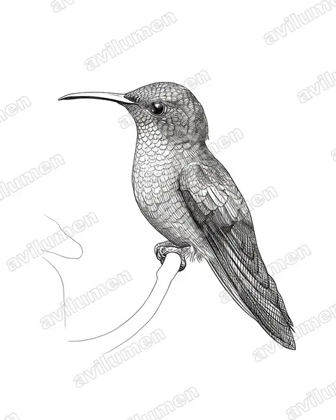 Illustration im Stil Tusche: Bronzekappenkolibri (Elvira cupreiceps)