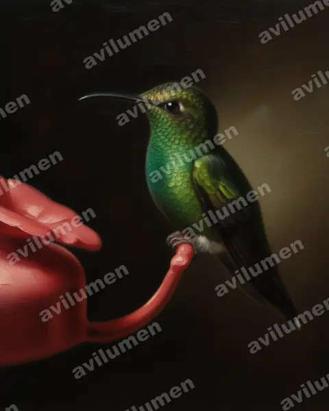 Illustration im Stil Öl: Bronzekappenkolibri (Elvira cupreiceps)