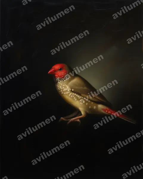 Ilustración en Óleo: Emblema ruficauda (Neochmia ruficauda)