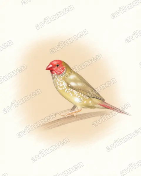 Ilustración en Lápiz de color: Emblema ruficauda (Neochmia ruficauda)