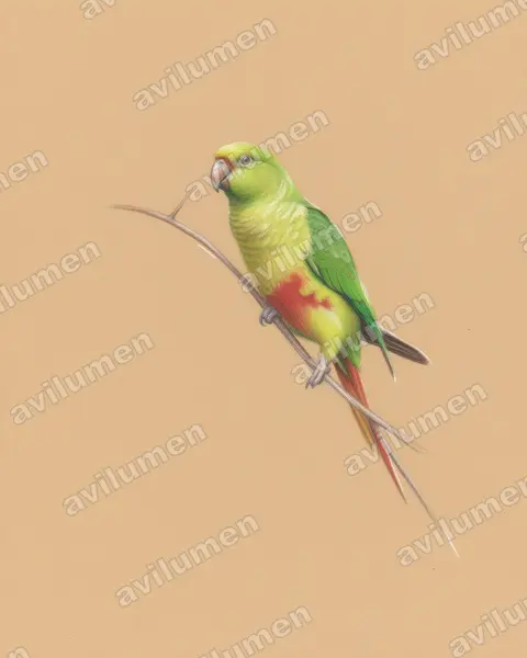Ilustración en Lápiz de color: Enicognathus ferrugineus (Cotorra cachaña)