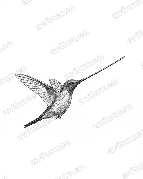 Illustration im Stil Tusche: Schwertschnabelkolibri (Ensifera ensifera)