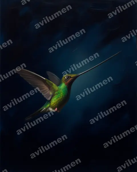 Illustration im Stil Öl: Schwertschnabelkolibri (Ensifera ensifera)
