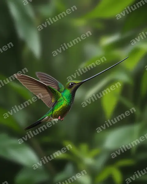 Illustration im Stil Realistisch: Schwertschnabelkolibri (Ensifera ensifera)
