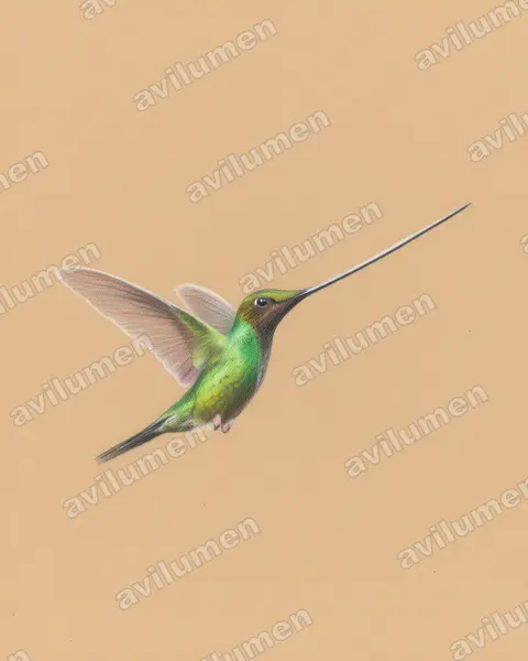 Illustration im Stil Buntstift: Schwertschnabelkolibri (Ensifera ensifera)