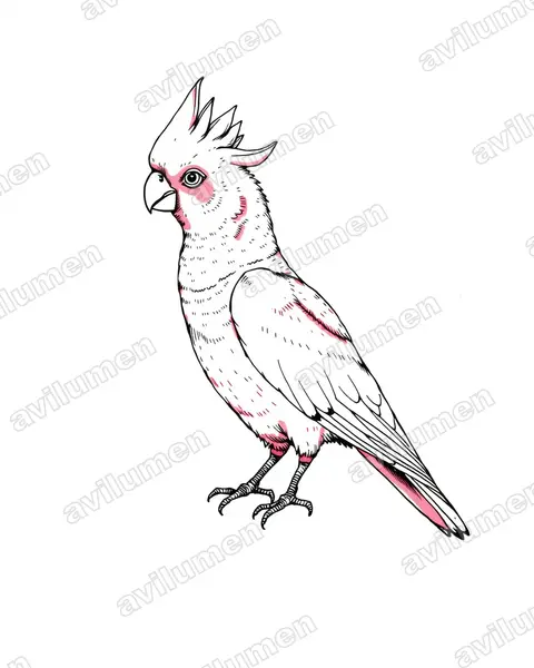 Illustration Encre : Eolophus roseicapilla (Cacatoès rosalbin)