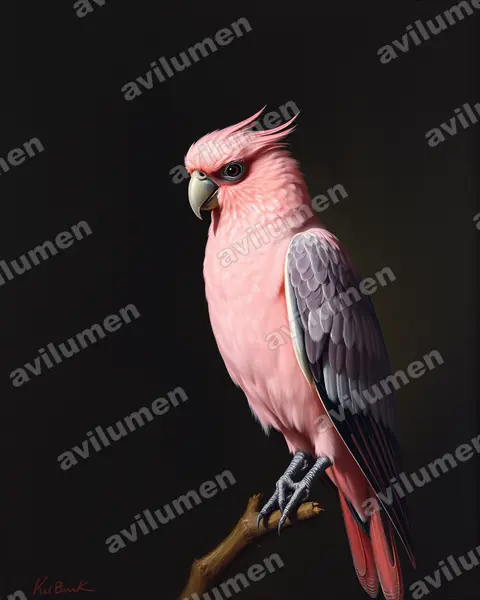 Illustration Huile : Eolophus roseicapilla (Cacatoès rosalbin)