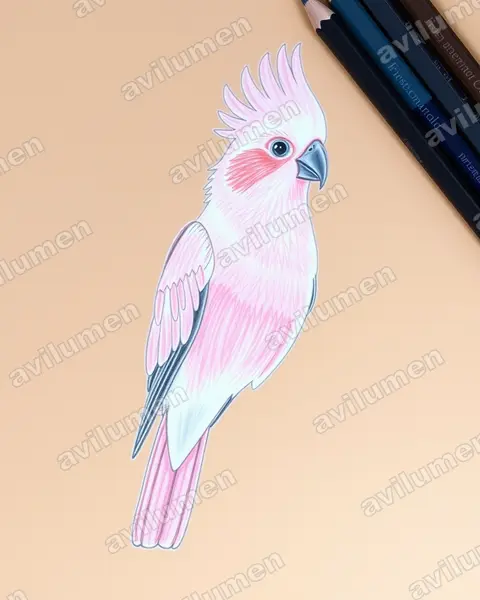 Illustration Crayon de couleur : Eolophus roseicapilla (Cacatoès rosalbin)