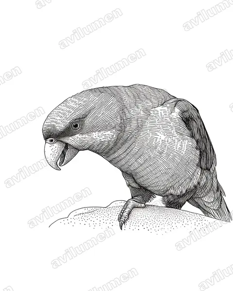 Ink illustration: Eos cyanogenia (Black-winged Lory)