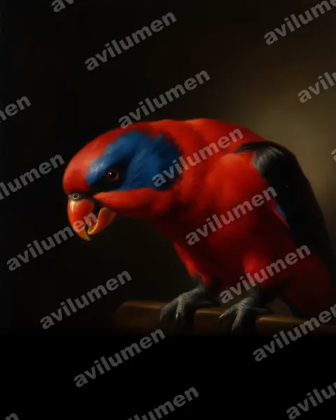 Oil illustration: Eos cyanogenia (Black-winged Lory)