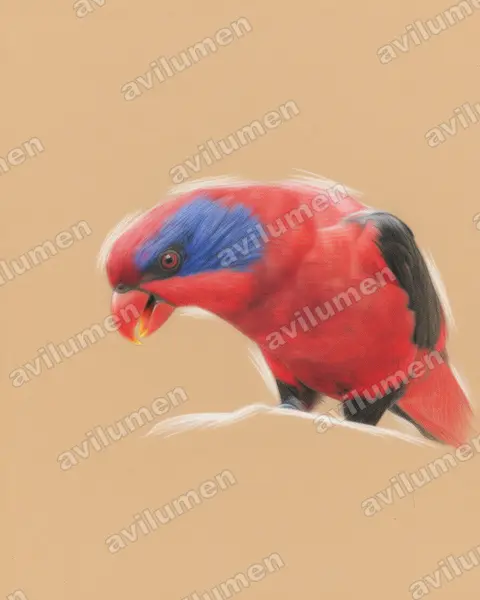 Colored pencil illustration: Eos cyanogenia (Black-winged Lory)