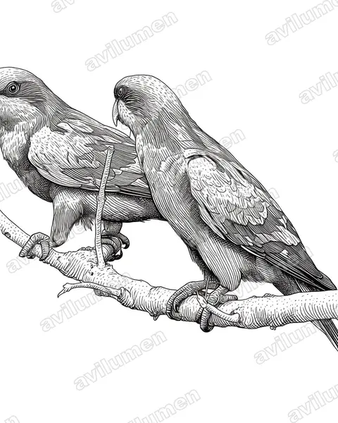 Illustration Encre : Eos reticulata (Lori réticulé)
