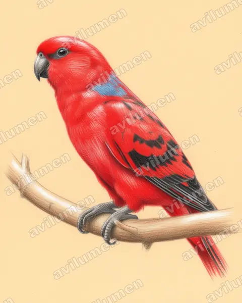Illustration Crayon de couleur : Eos reticulata (Lori réticulé)