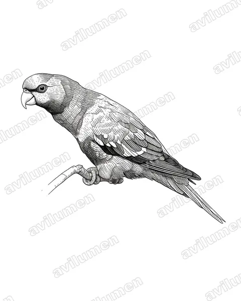 Illustration im Stil Tusche: Violet-necked Lory (Eos squamata)