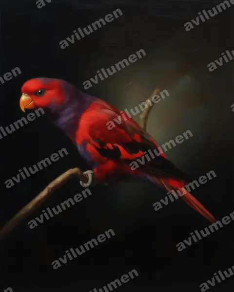 Illustration im Stil Öl: Violet-necked Lory (Eos squamata)