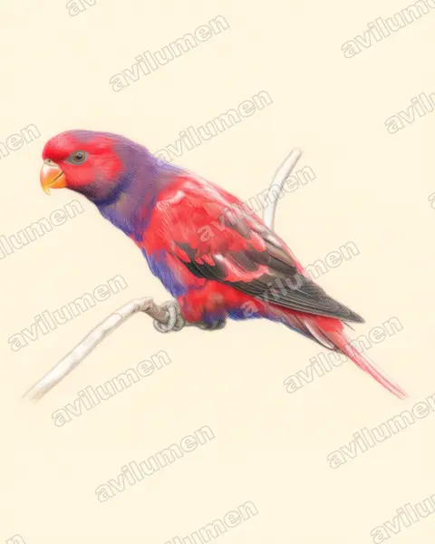 Illustration im Stil Buntstift: Violet-necked Lory (Eos squamata)