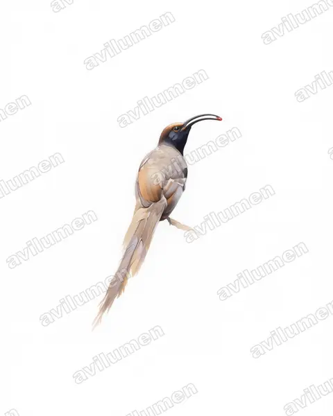 Illustration im Stil Aquarell: Breitschwanz-Paradieshopf (Epimachus fastosus)