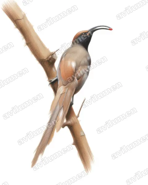 Illustration im Stil Buntstift: Breitschwanz-Paradieshopf (Epimachus fastosus)