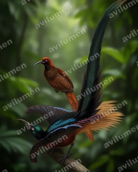 Illustration im Stil Realistisch: Schmalschwanz-Paradieshopf (Epimachus meyeri)
