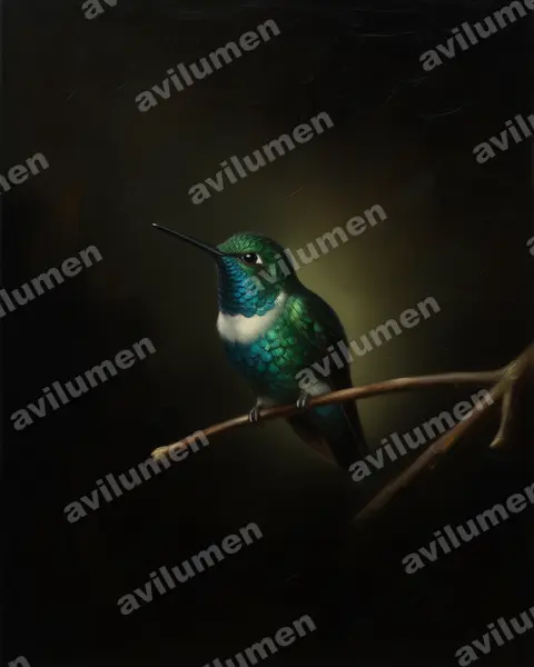 Oil illustration: Eriocnemis aline (Emerald-bellied puffleg)