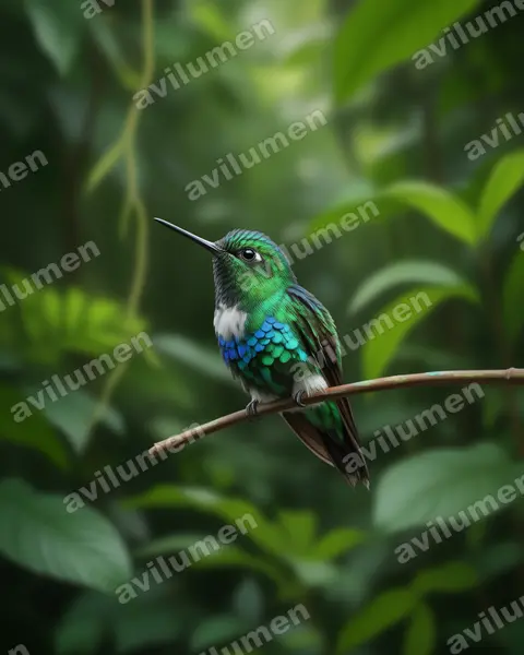 Realistic illustration: Eriocnemis aline (Emerald-bellied puffleg)