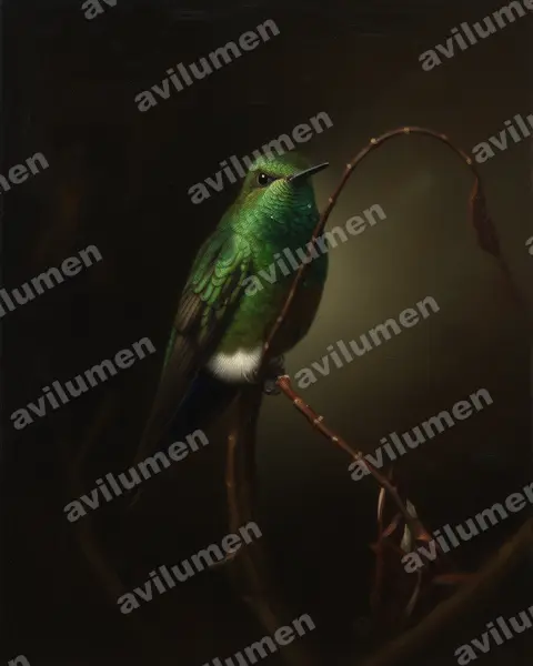 铜腹毛腿蜂鸟(Eriocnemis cupreoventris)的油画插画