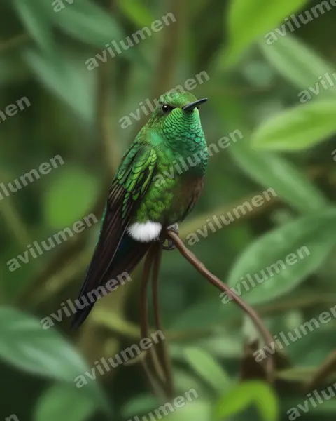 铜腹毛腿蜂鸟(Eriocnemis cupreoventris)的写实插画