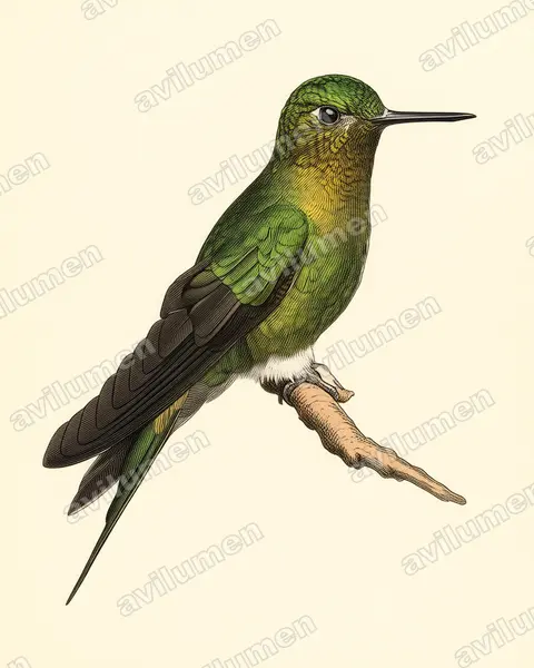 Vintage plate illustration: Eriocnemis mosquera (Golden-breasted puffleg)