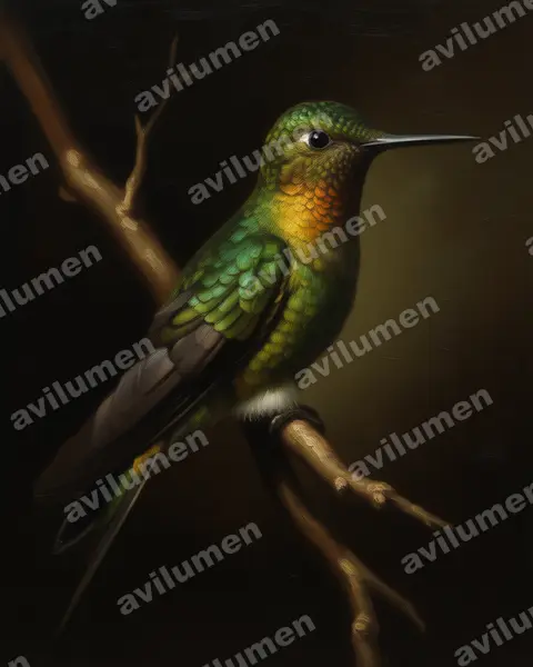 Oil illustration: Eriocnemis mosquera (Golden-breasted puffleg)