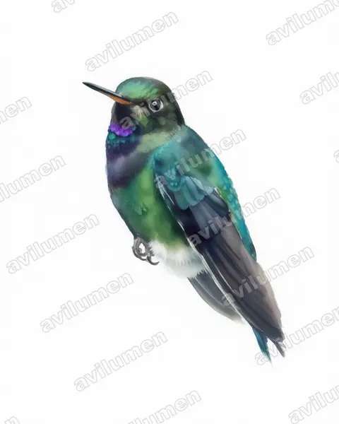 Illustration im Stil Aquarell: Schwarzbauch-Höschenkolibri (Eriocnemis nigrivestis)