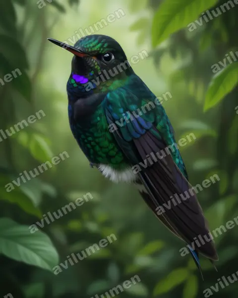 Illustration im Stil Realistisch: Schwarzbauch-Höschenkolibri (Eriocnemis nigrivestis)