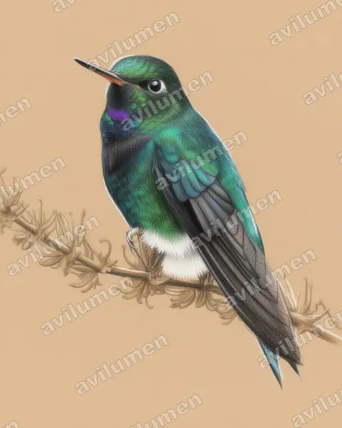 Illustration im Stil Buntstift: Schwarzbauch-Höschenkolibri (Eriocnemis nigrivestis)