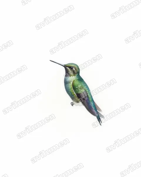 Illustration im Stil Aquarell: Violettkehl-Höschenkolibri (Eriocnemis vestita)