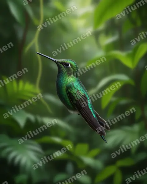 Illustration im Stil Realistisch: Violettkehl-Höschenkolibri (Eriocnemis vestita)
