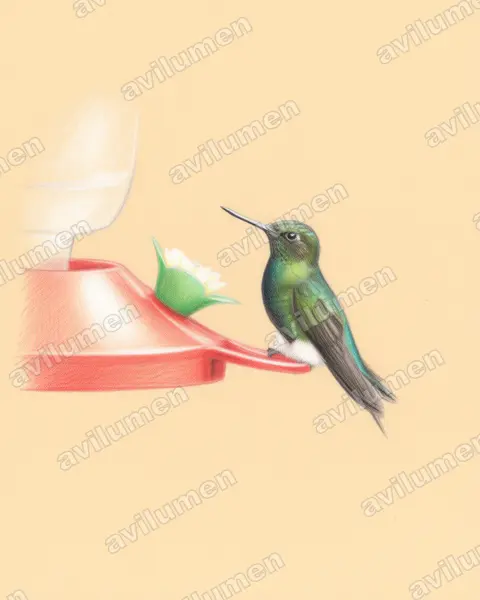 Illustration im Stil Buntstift: Violettkehl-Höschenkolibri (Eriocnemis vestita)